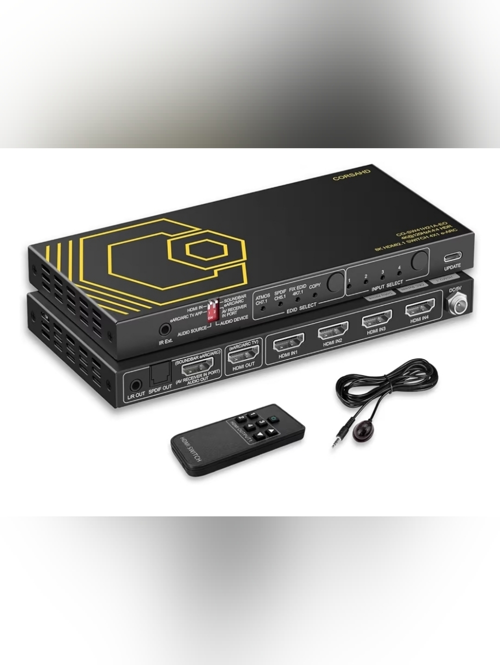 CORSAHD HDMI 2.1 switch supports 8K@60Hz, 4K@120Hz, advanced audio formats,...